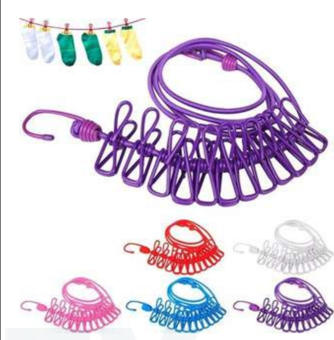 Portable Elastic Travel Clothesline with 12 Clips