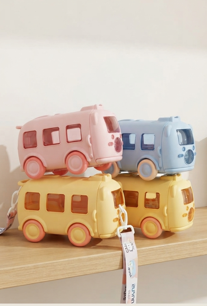 2-in-1 Adorable School Bus Sipper Bottle for Kids
