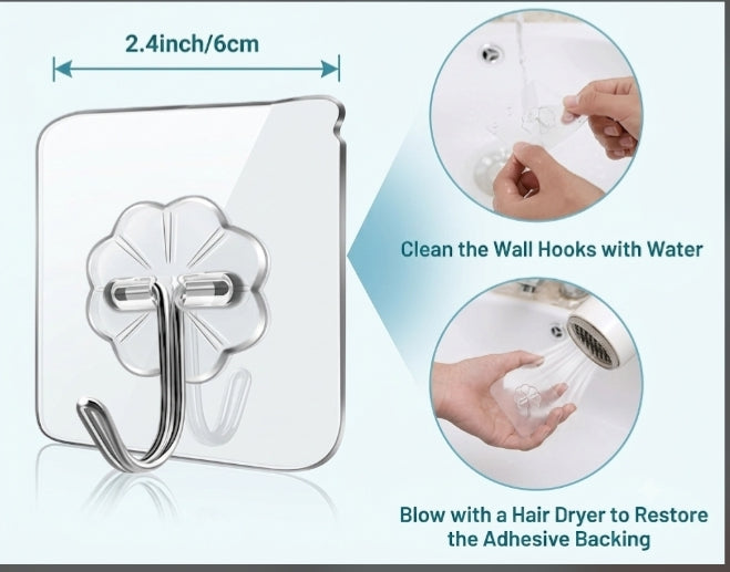 Transparent Self-Adhesive Wall Hooks / Clear Magic Adhesive Utility Hooks
